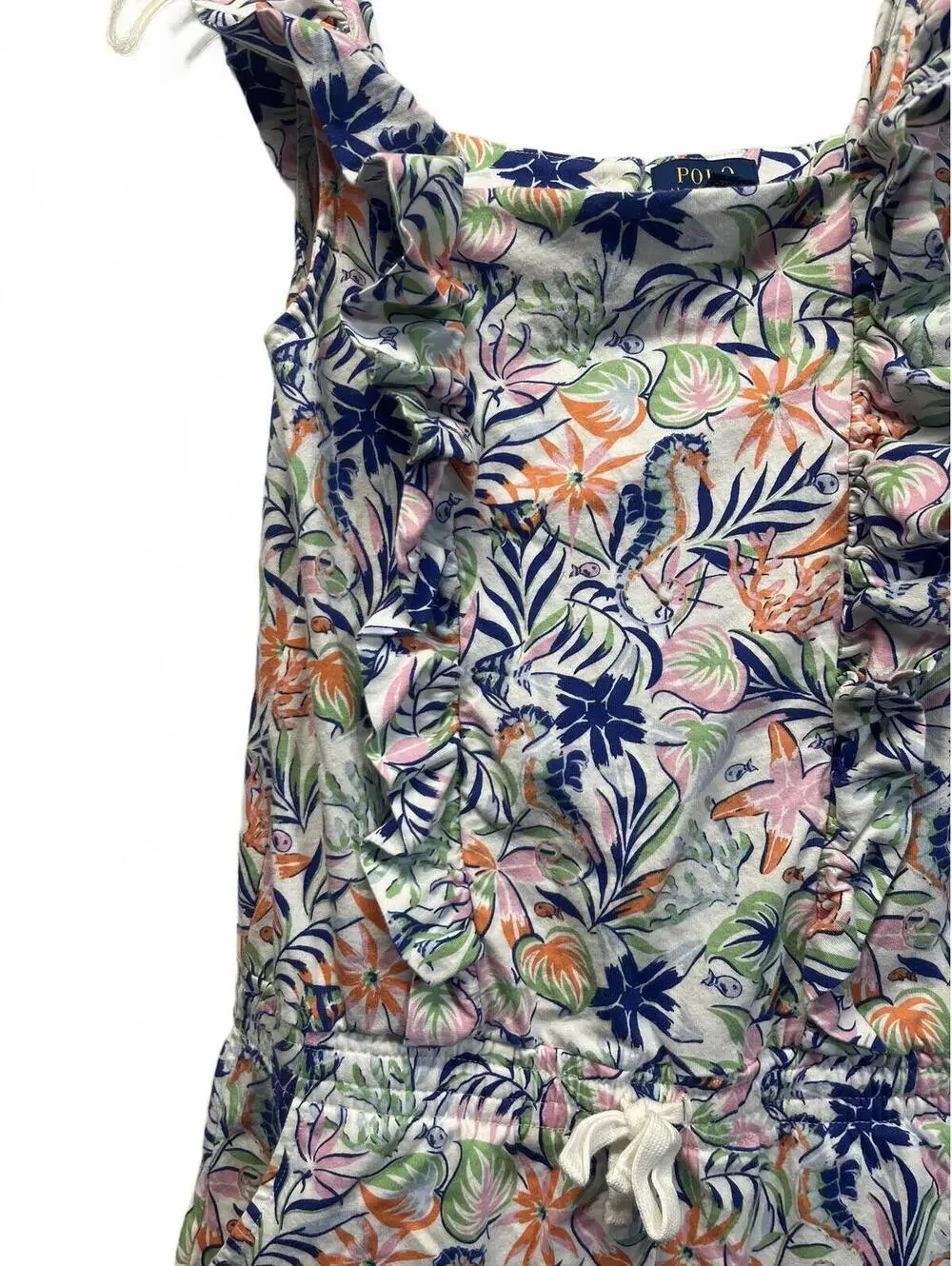 Polo Ralph Lauren Girls Romper Floral Ruffle Cinch Waist Shorts Size XL (16) EUC